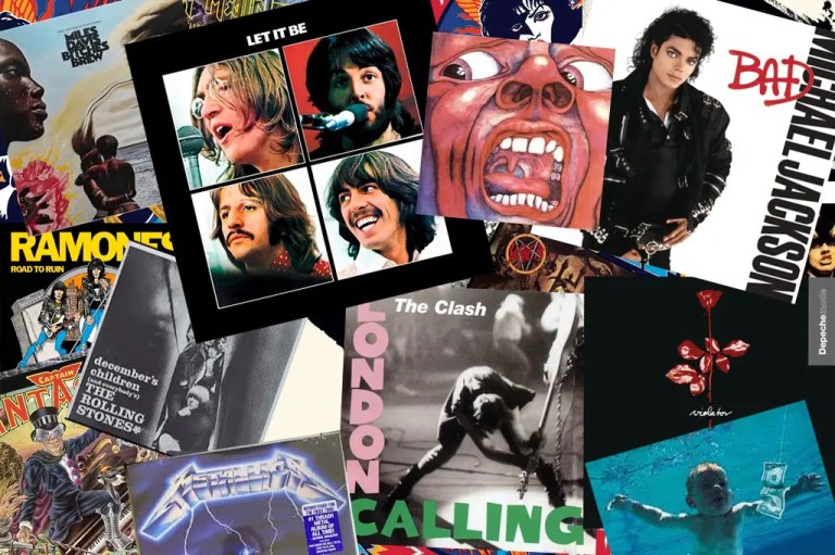 Collage de importantes discos de la música popular